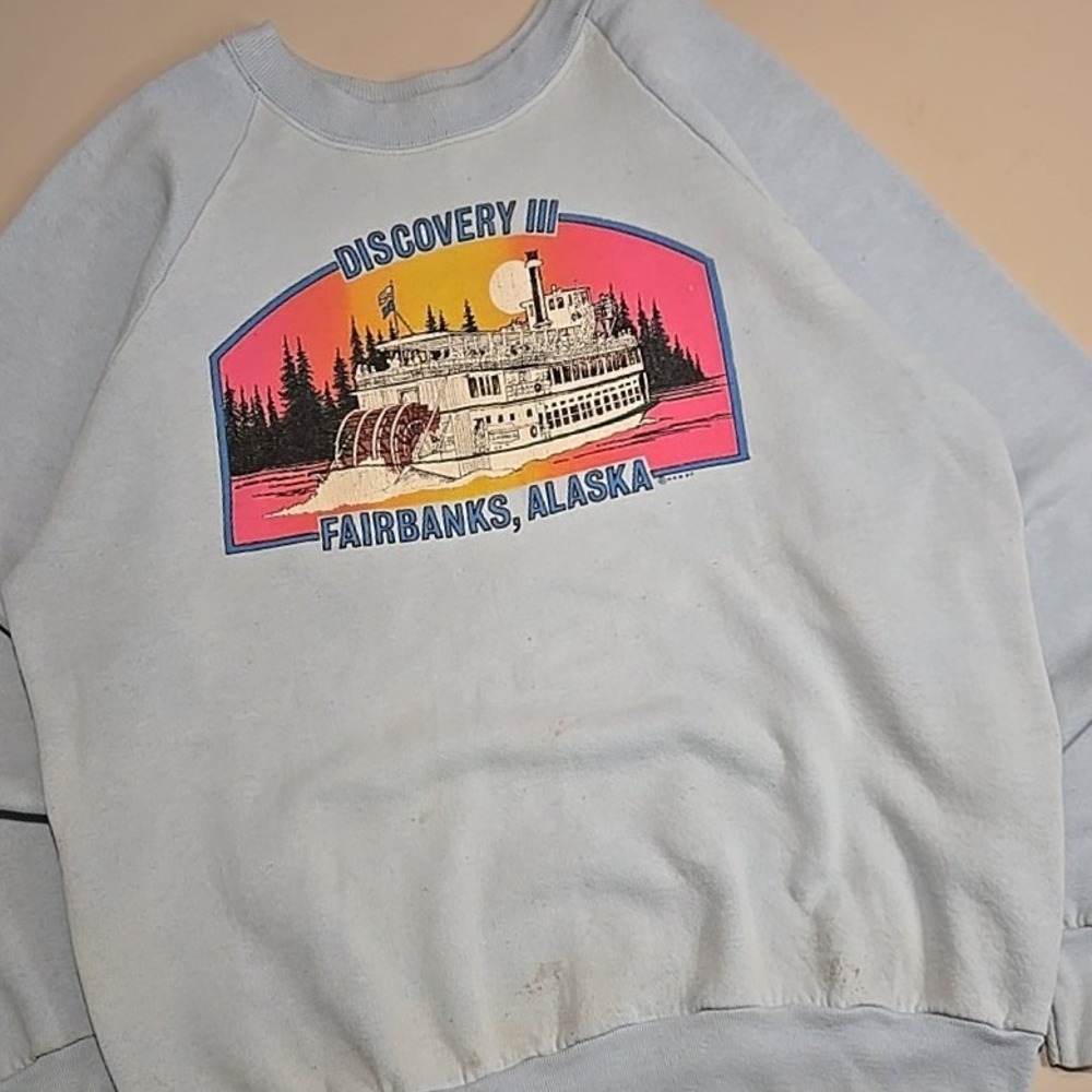 VTG Discovery III Fairbanks‎ Alaska Sweatshirt Crewneck Sz M Blue Riverboat 1987